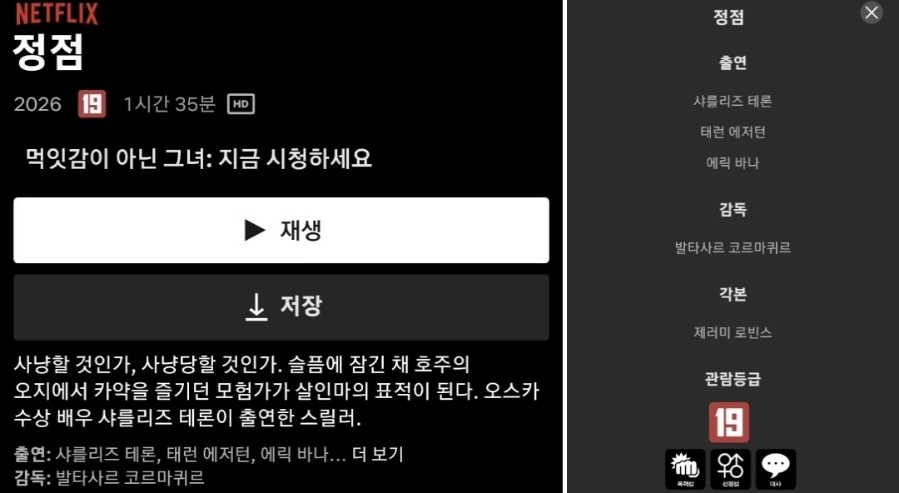 넷플릭스 영화: 정점: (후기/정보/리뷰) - 암벽등반가 샤를리즈 테론, 사냥감이 되다. 2